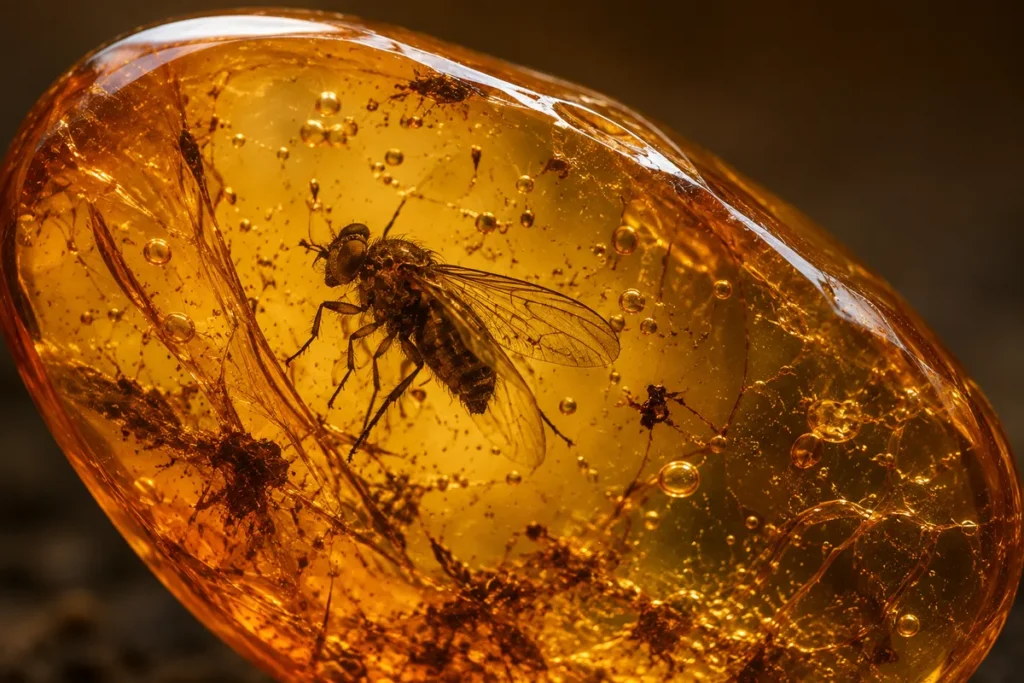 how do insects become trapped in amber