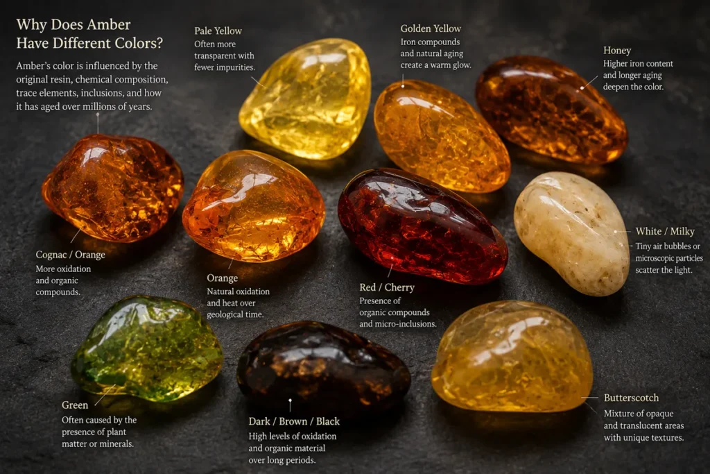 why does amber have different colors