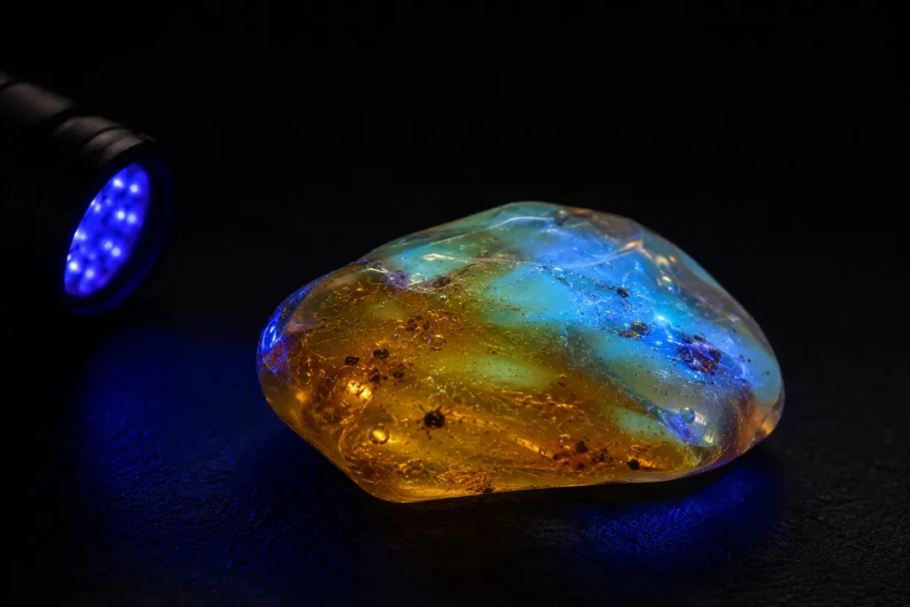 amber fluorescence under uv light