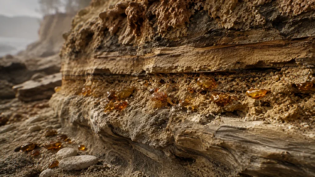 amber preserved beneath ancient sediments