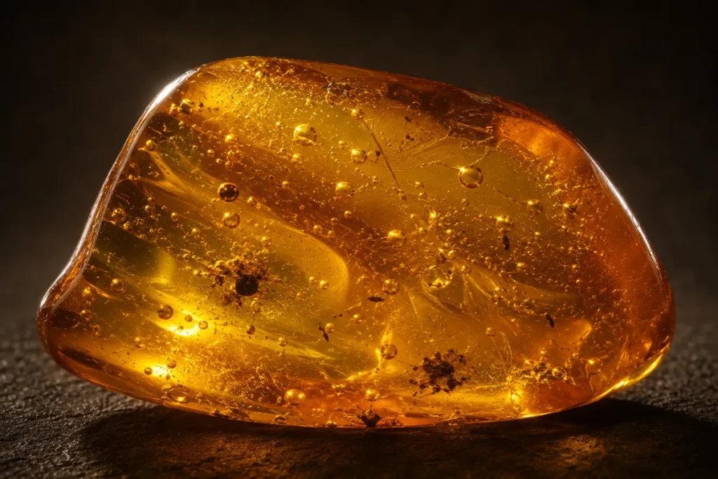 natural amber internal structure under light