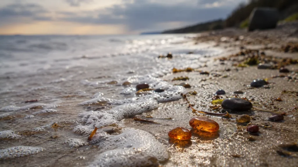 natural amber on a baltic sea beach