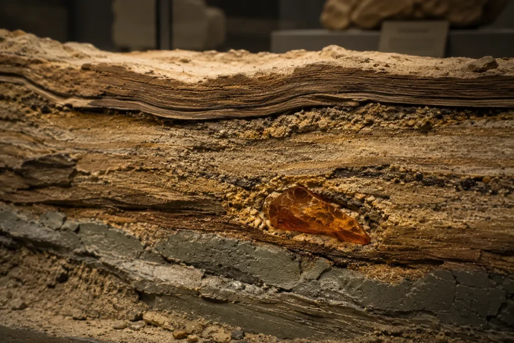 amber preserved beneath ancient sediments