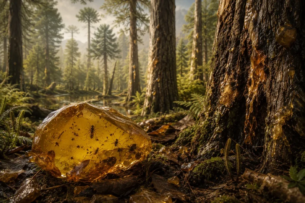 an ancient forest revealed through amber fossils