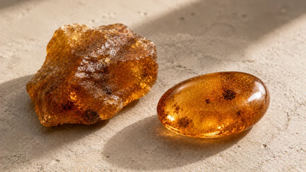 raw and polished baltic amber